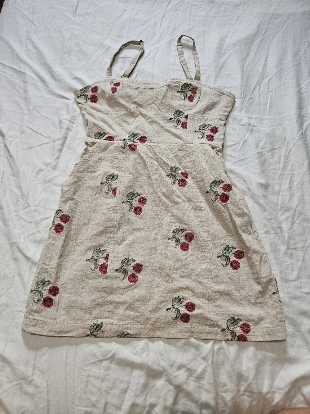 Urban Outfitters Cream Sundress with Red Cherry Embroidery - Picture 1 of 2